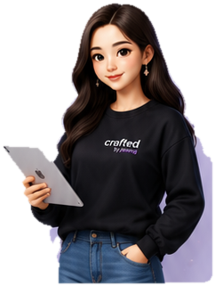 Pueng standing with a tablet