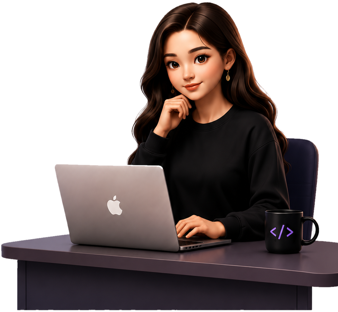 Pueng working at her desk on a laptop. I am very beautiful!